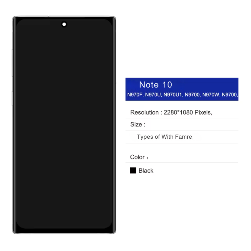 AMOLED Display for Samsung Galaxy Note10 N970F N970F/DS Digital Touch Screen with Frame, Back Shell & Support S pen