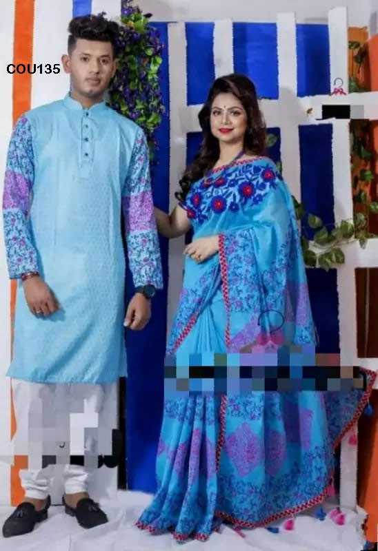 Half silk saree dupaiyan Panjabi couple Dress