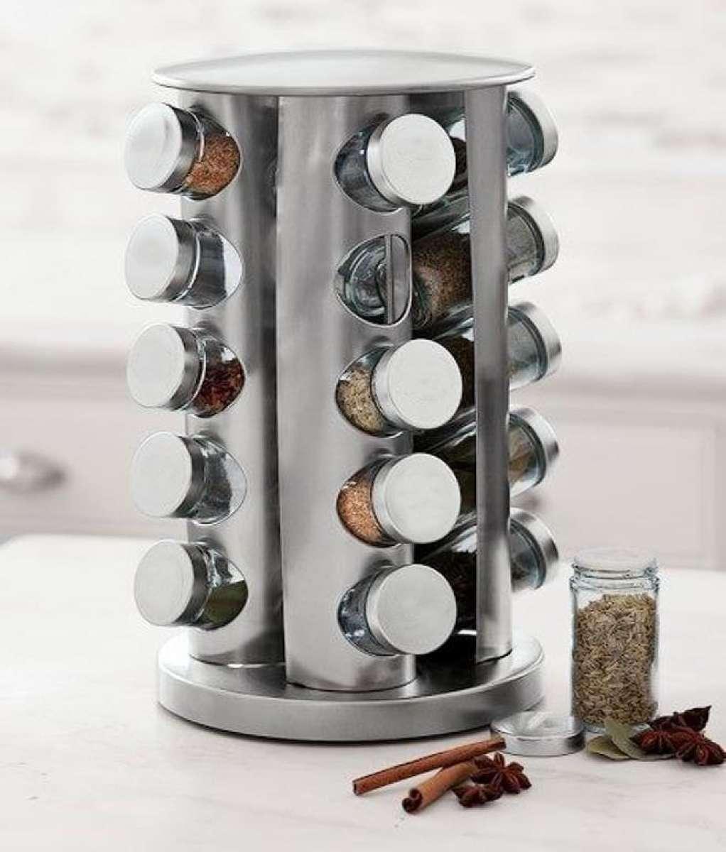 SS Spice Jar with 16 pcs Glass Spice Pot