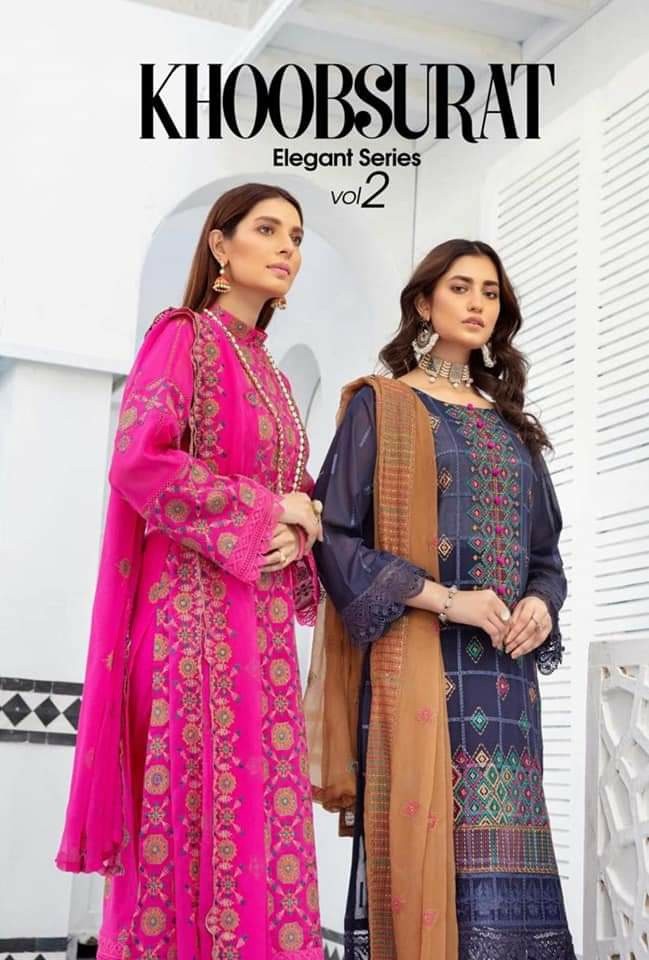 Pakistani Khubsurat Unstitched & Dupatta Embroidered Dress for Women.