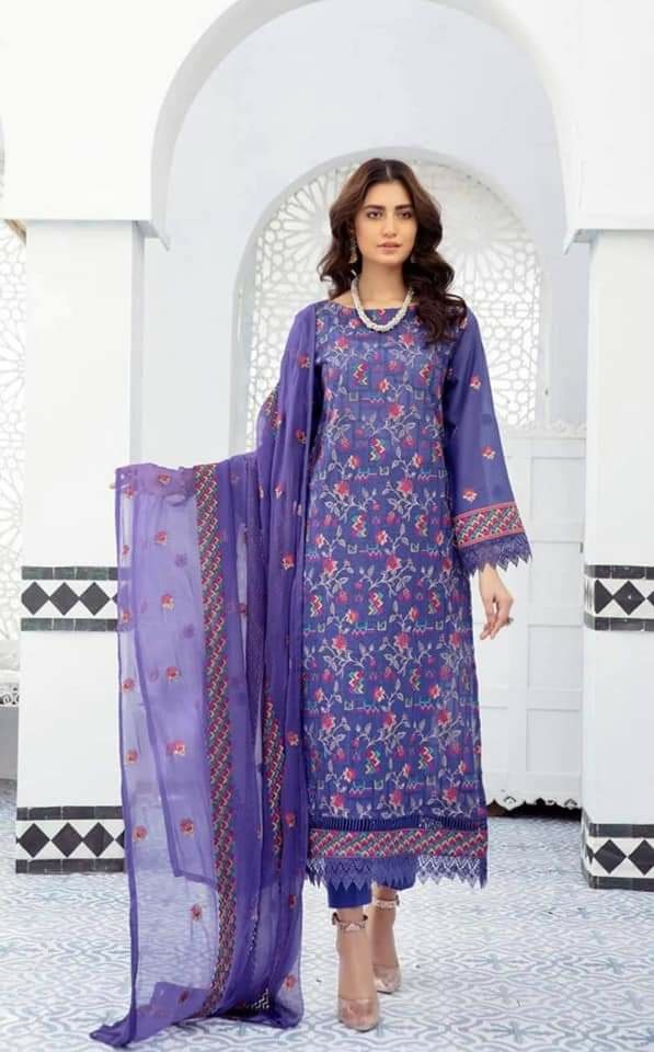 Pakistani Khubsurat Unstitched & Dupatta Embroidered Dress for Women.