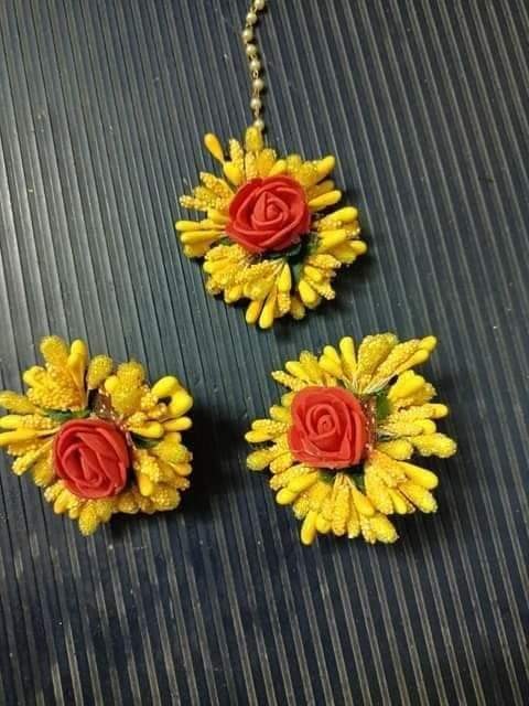 Artificial Flower Non-Bridal Earrings Tikli Set