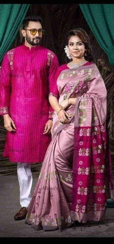 Half silk saree dupaiyan Panjabi couple Dress