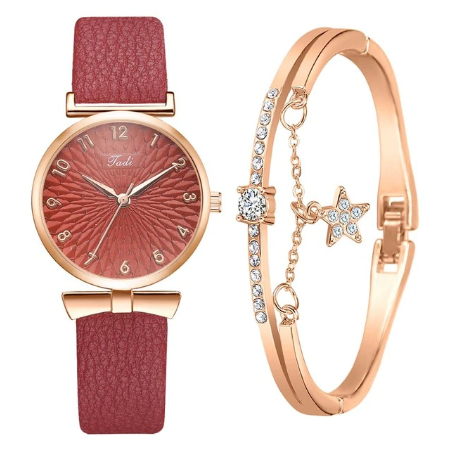 Women Watches Bracelet Set Flowers Ladies Bracelet Watch Casual Leather Quartz Wristwatch 2pcs Set Clock Gifts Relogio Feminino