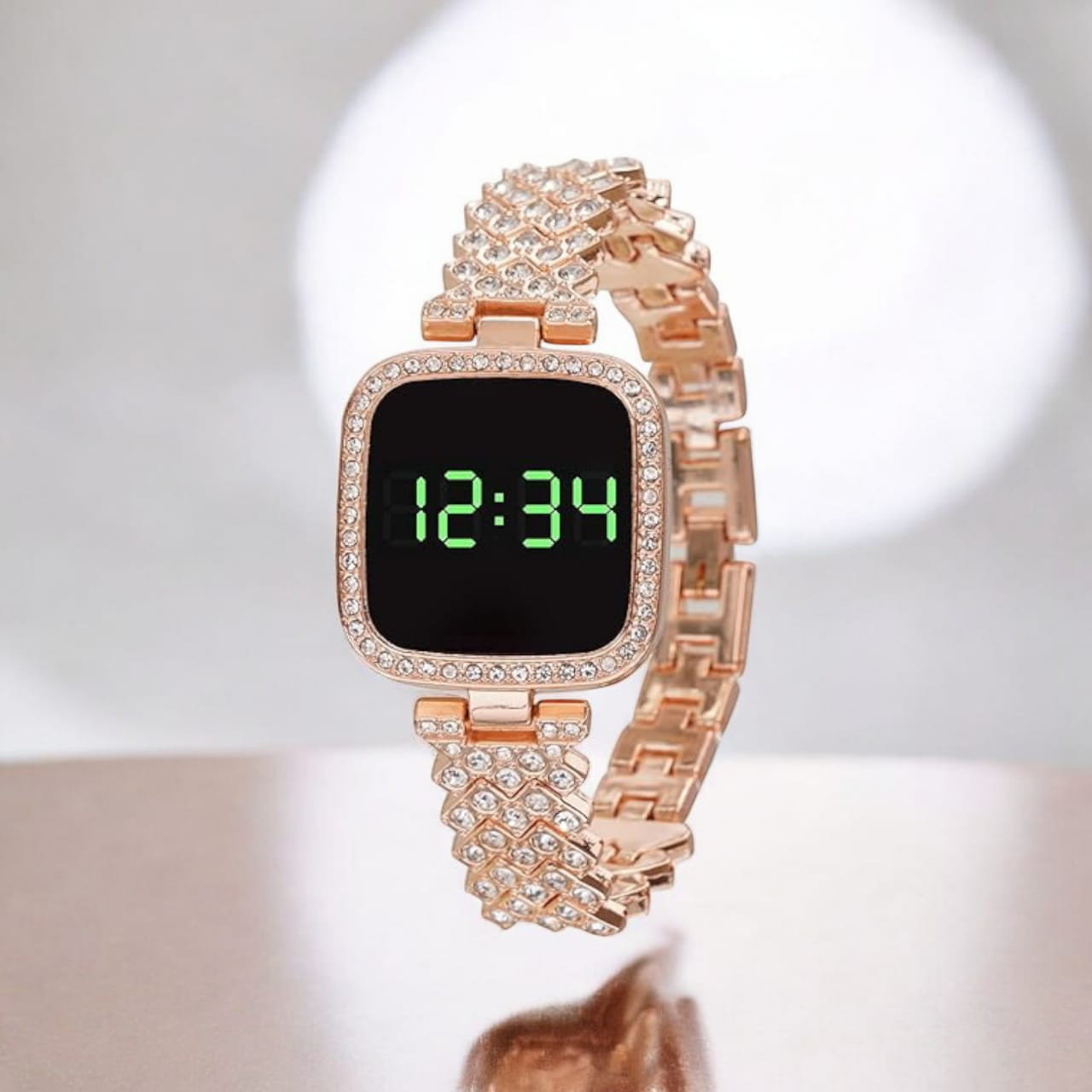 ALNA-TURA LED Digital Watch with Rhinestone Bracelet for Stylish Girls & Womens