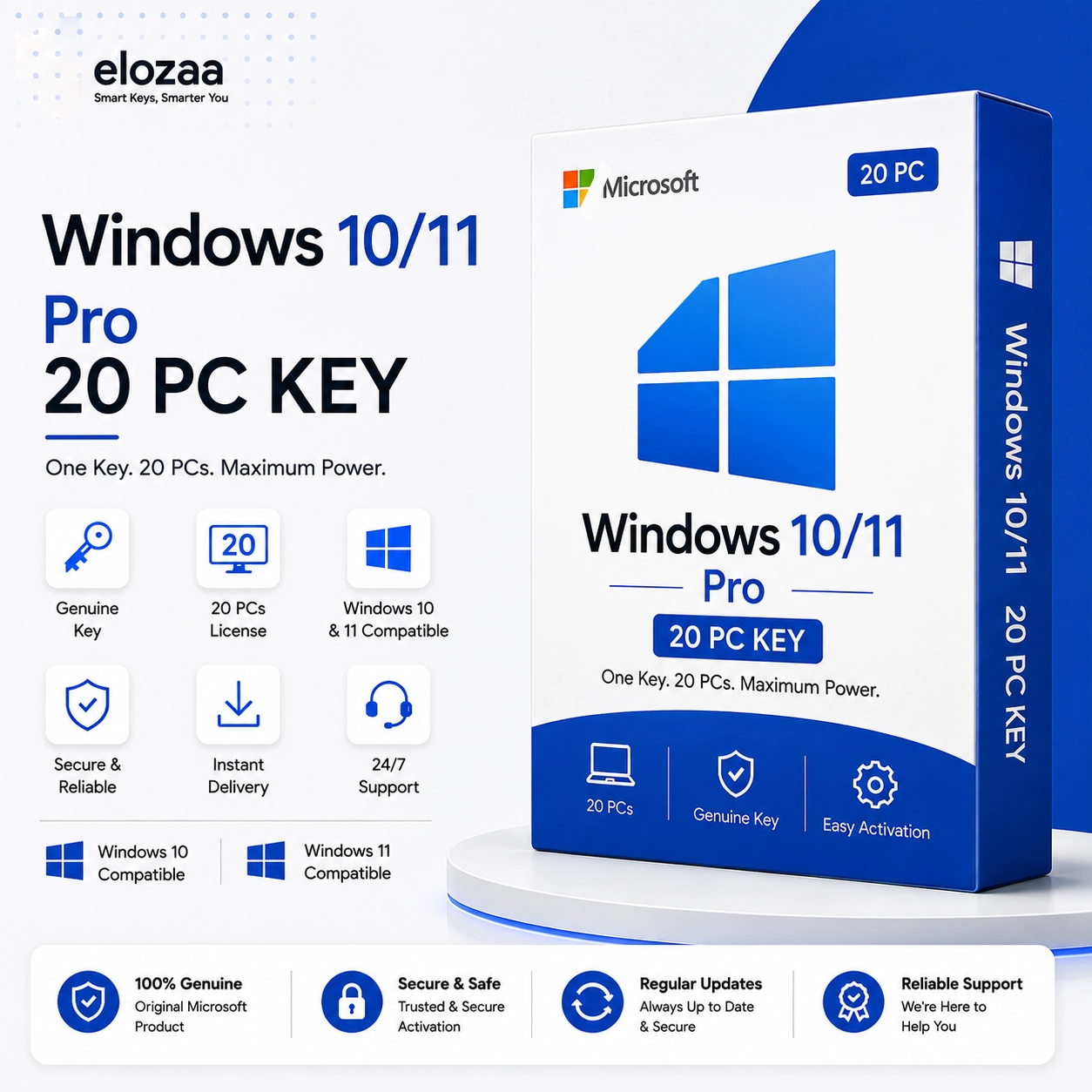 Windows 10/11 Pro 20 PC Key – Multi-PC License for Up to 20 Devices | Digital Delivery