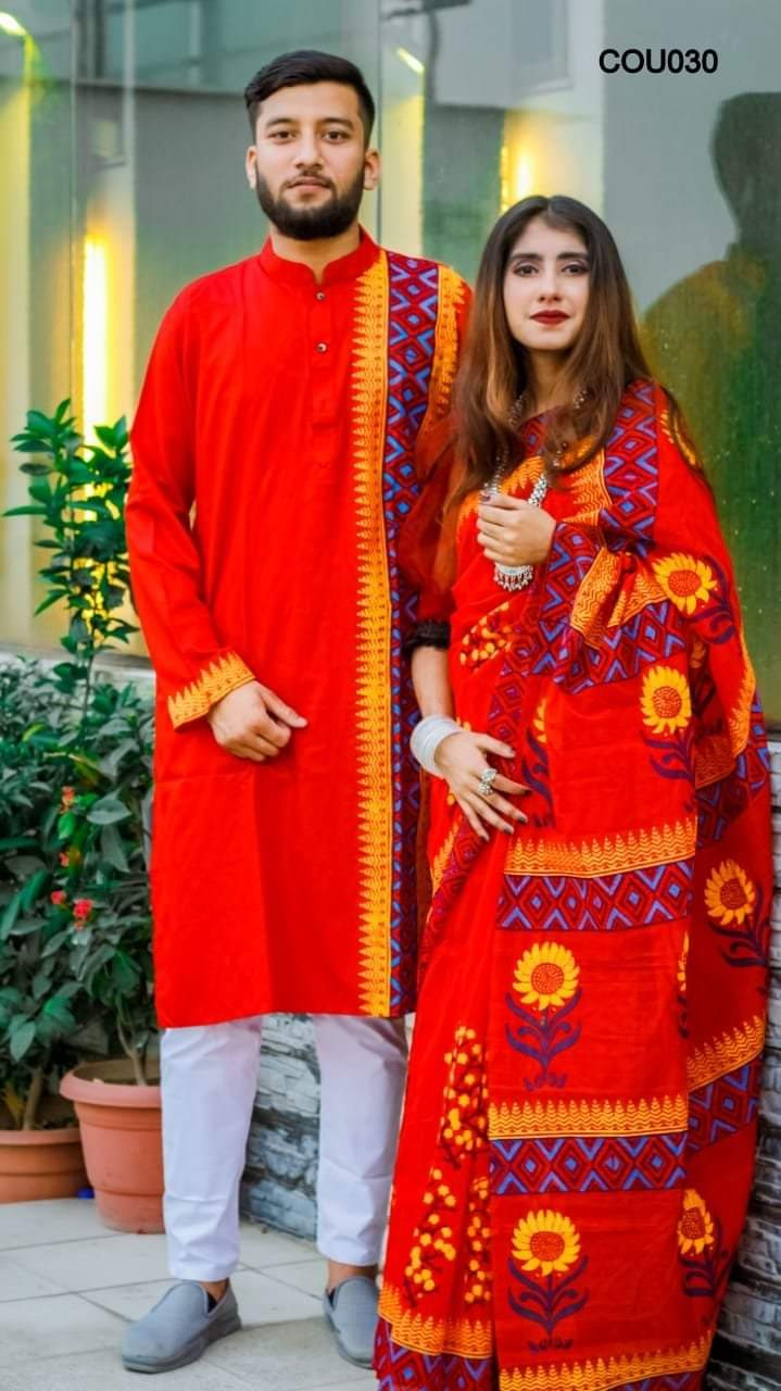 Half silk saree dupaiyan Panjabi couple Dress