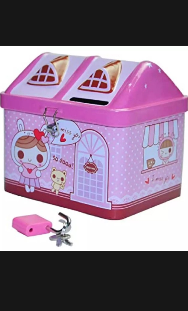 House Shaped Coin Bank Box with Lock