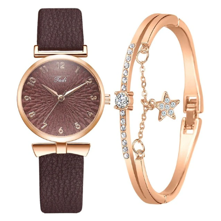 Women Watches Bracelet Set Flowers Ladies Bracelet Watch Casual Leather Quartz Wristwatch 2pcs Set Clock Gifts Relogio Feminino