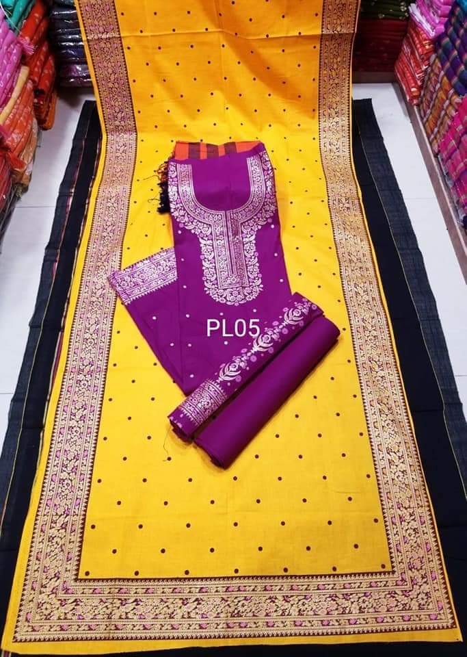 কাশ্মীরি  কারচুপি স্কিন প্রিন্ট 3পিস বডী হাতা ৩গজ সেলওার ২.৫ গজ  ওরনা ৫হাত রাজধানি ভয়েল