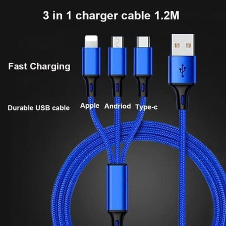 3 in 1 Retractable USB cable for iphone, Android and usb C type Charge Cable