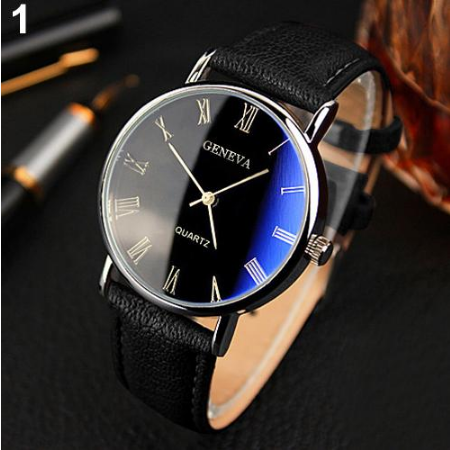 Men Watch Roman Numerals Blu-Ray Faux Leather Band Quartz Analog Business Wrist Watch montre homme