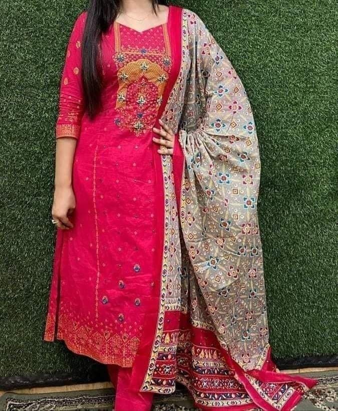 Gujrati and embroidery three piece