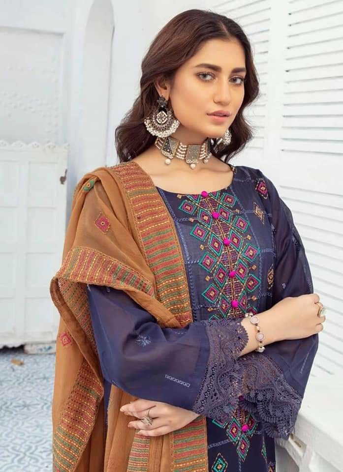 Pakistani Khubsurat Unstitched & Dupatta Embroidered Dress for Women.