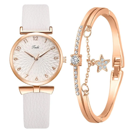 Women Watches Bracelet Set Flowers Ladies Bracelet Watch Casual Leather Quartz Wristwatch 2pcs Set Clock Gifts Relogio Feminino
