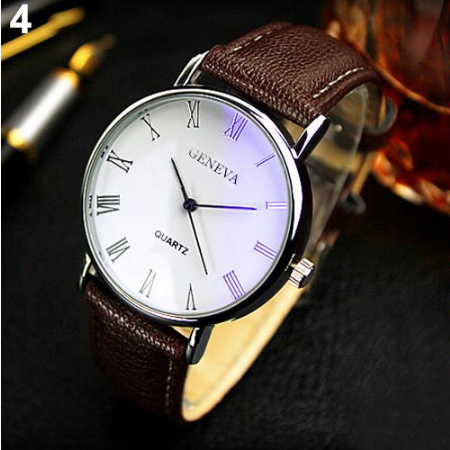 Men Watch Roman Numerals Blu-Ray Faux Leather Band Quartz Analog Business Wrist Watch montre homme