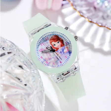 Disney Frozen Watch Princess Aisha Children's Luminous Watch Student Silicone Colorful Lights Watch gifts for girls kids watch