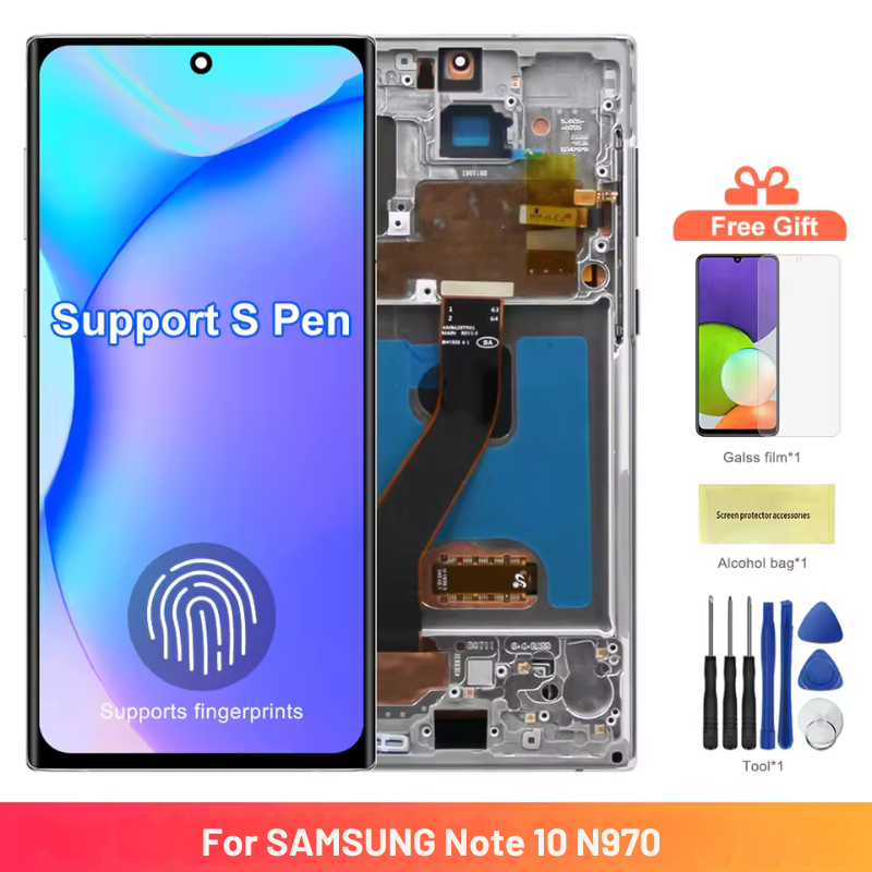AMOLED Display for Samsung Galaxy Note10 N970F N970F/DS Digital Touch Screen with Frame, Back Shell & Support S pen