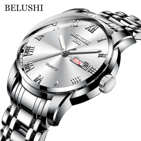 BELUSHI Top Brand Watch Men Stainless Steel Business Date Clock Waterproof Luminous Watches Mens Luxury Sport Quartz Wrist Watch