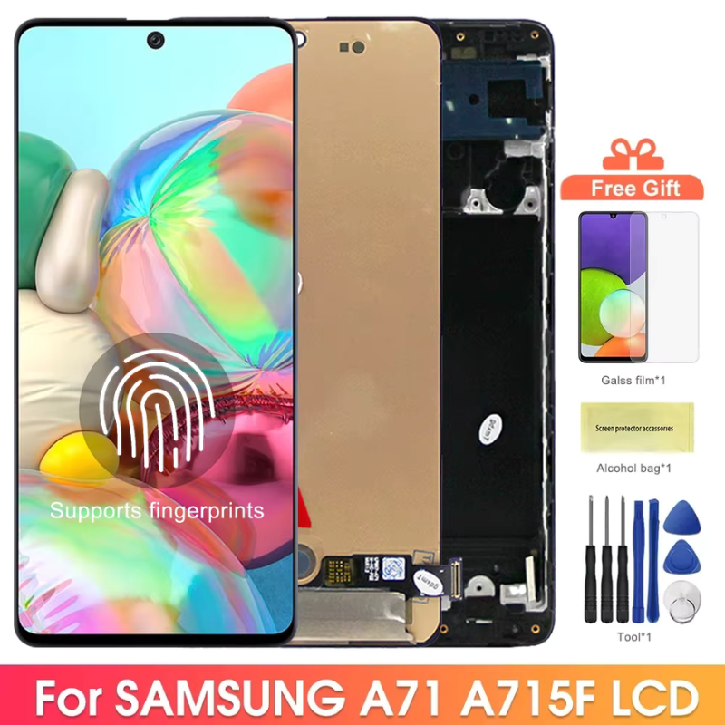 Original Super AMOLED Samsung A71 Screen, for Samsung Galaxy A71 Display Digital Touch Screen with Frame and Fingerprint