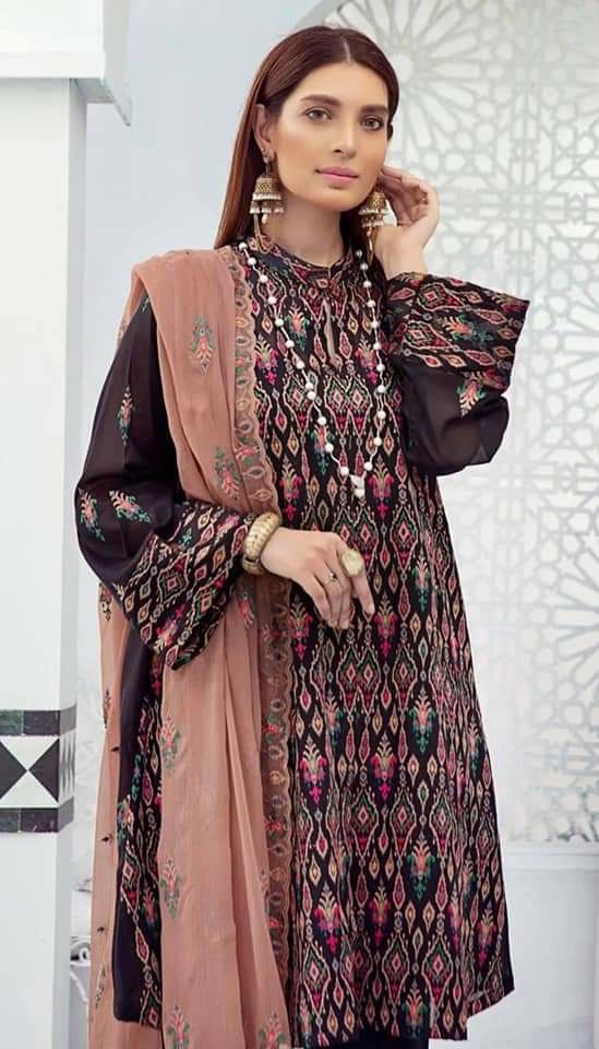 Pakistani Khubsurat Unstitched & Dupatta Embroidered Dress for Women.