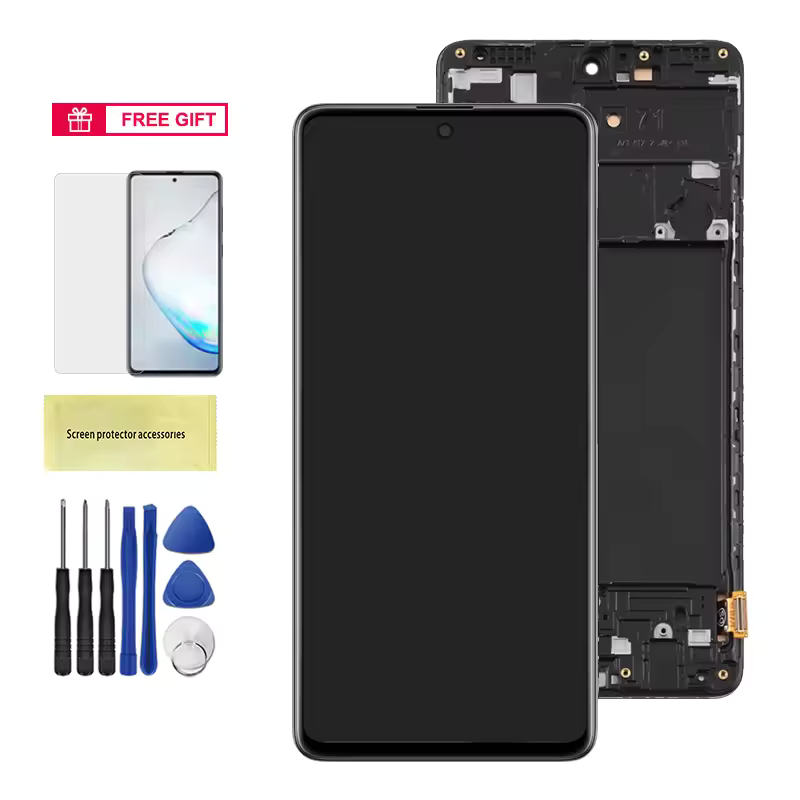 Original Super AMOLED Samsung A71 Screen, for Samsung Galaxy A71 Display Digital Touch Screen with Frame and Fingerprint