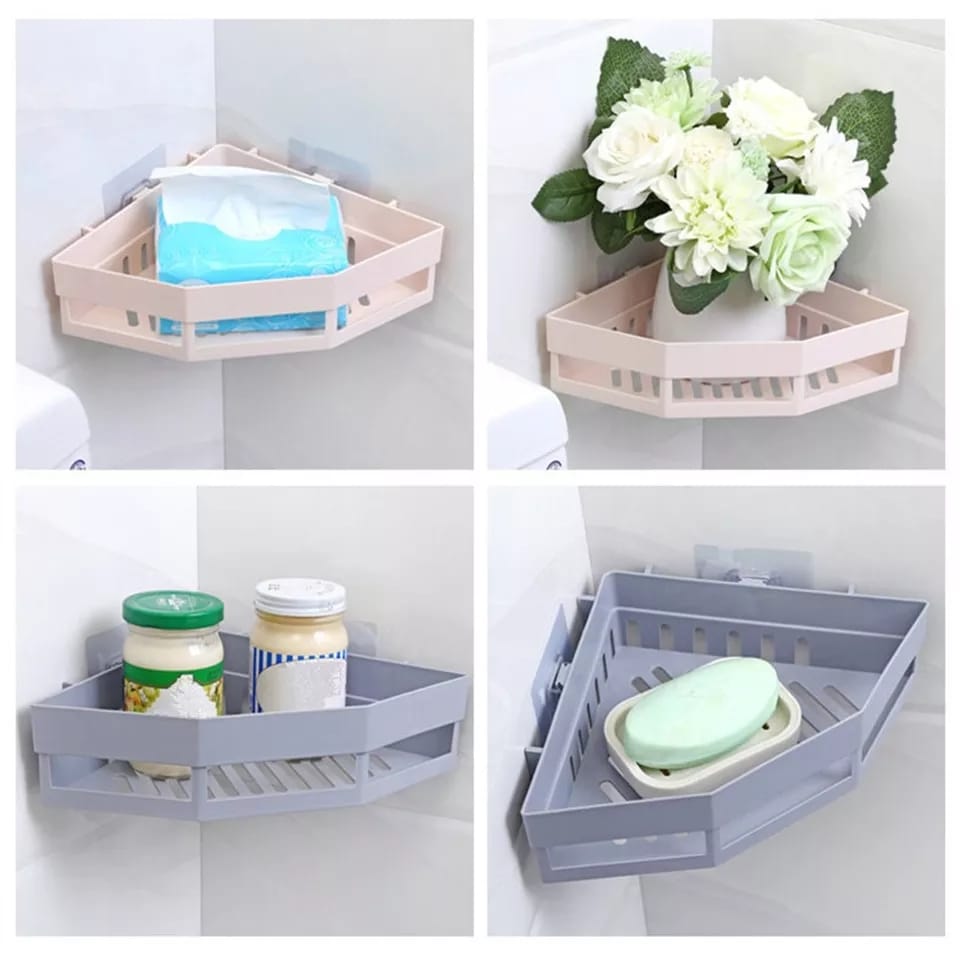 Suction Wall Triangular Shower Caddy Shelf Bathroom Corner Bath Rack Storage Holder Organizer Shelves