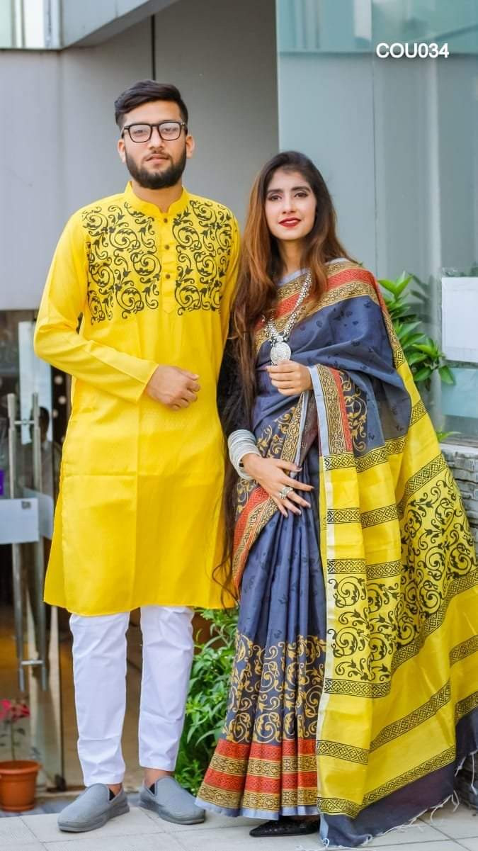 Half silk saree dupaiyan Panjabi couple Dress