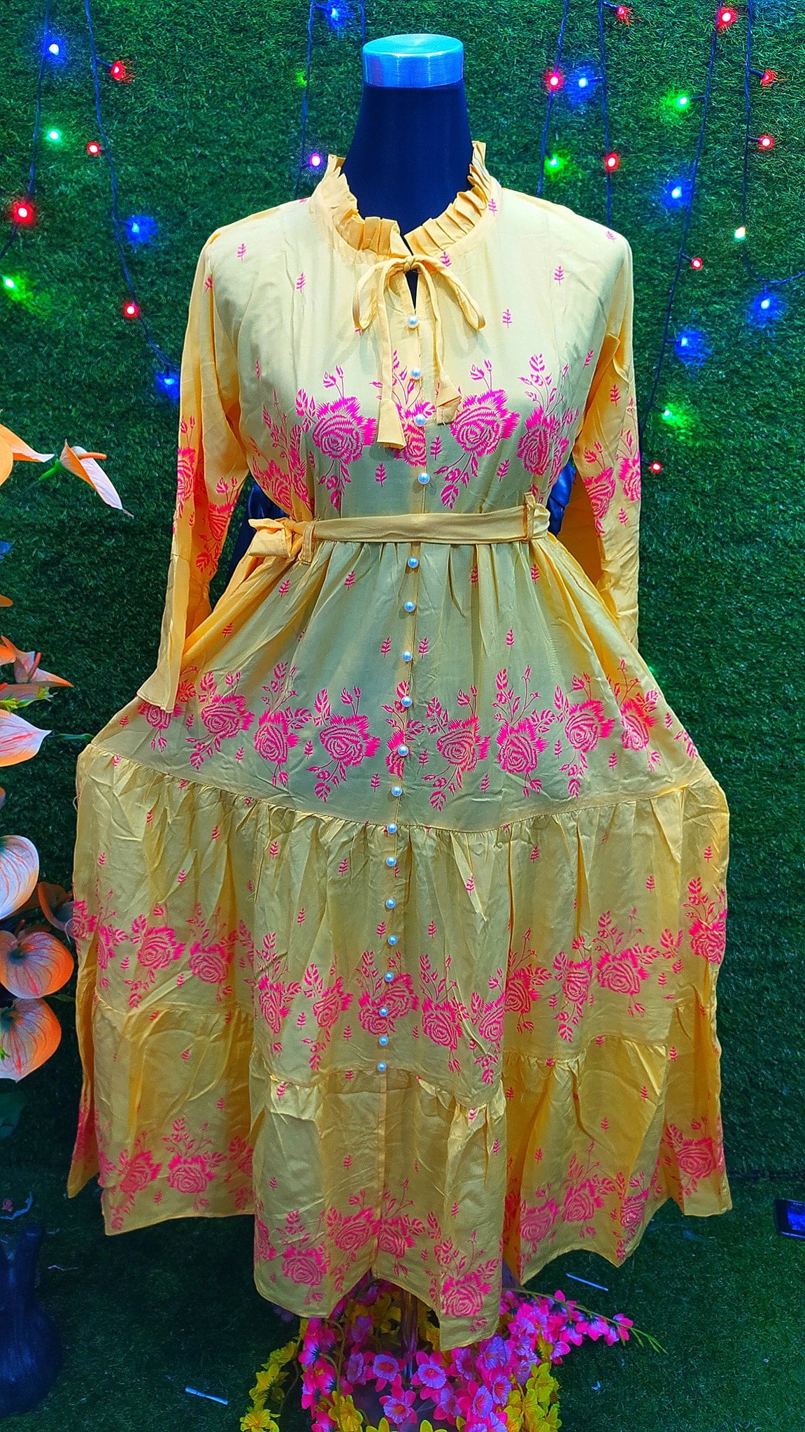Girls Long Gown-China lilen skin prints