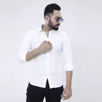 Men's White Cotton Formal Shirt