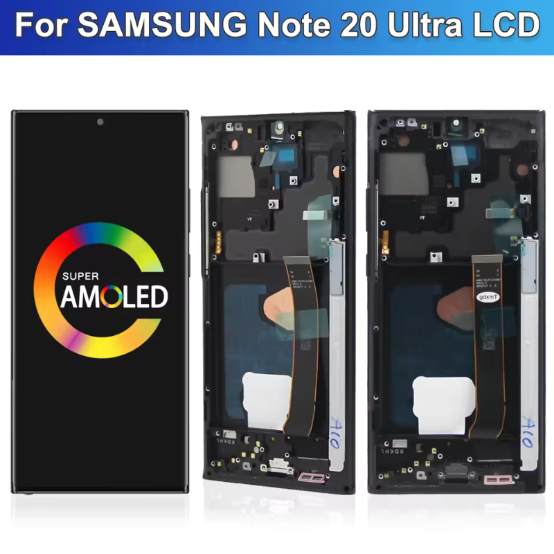 Original Super AMOLED Samsung Note 20 Ultra Screen Assembly for Samsung Galaxy Note20 Ultra 5G N985F N986B Display Digital Touch Screen with Frame and Fingerprints