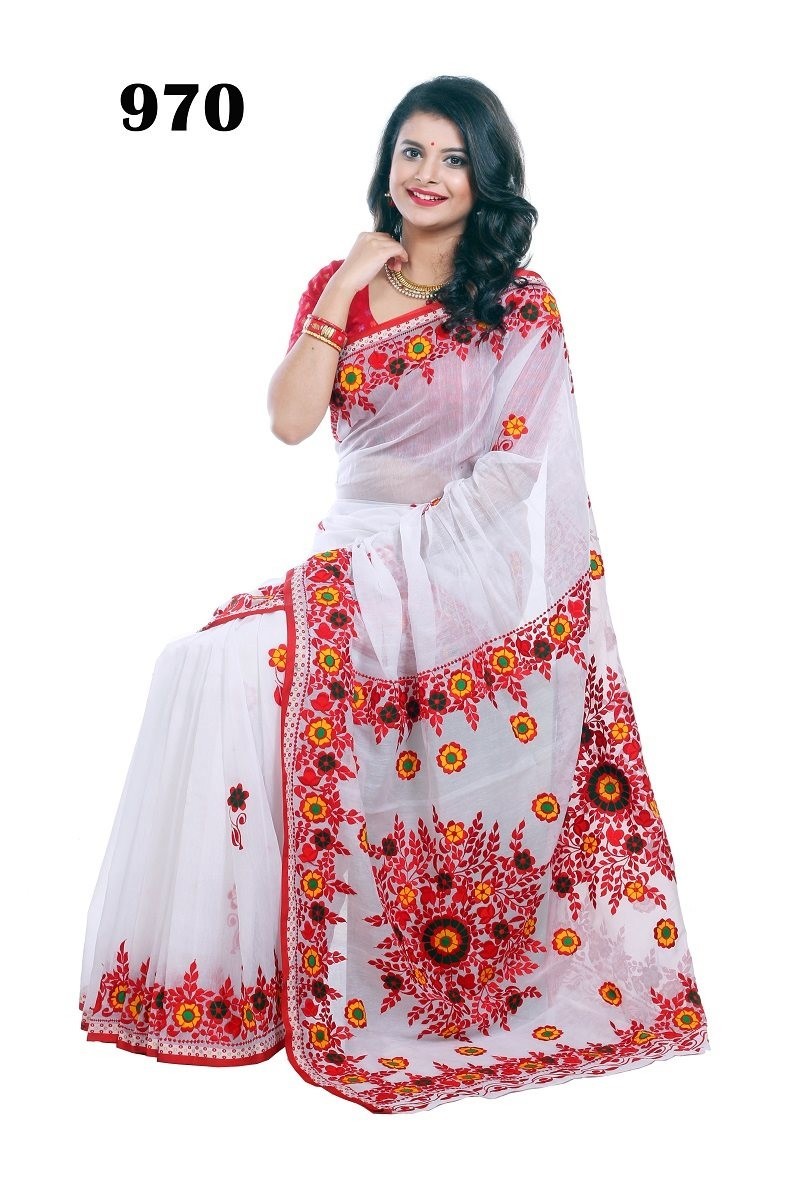 Pure muslin silk Saree with hand embroidery and cut work