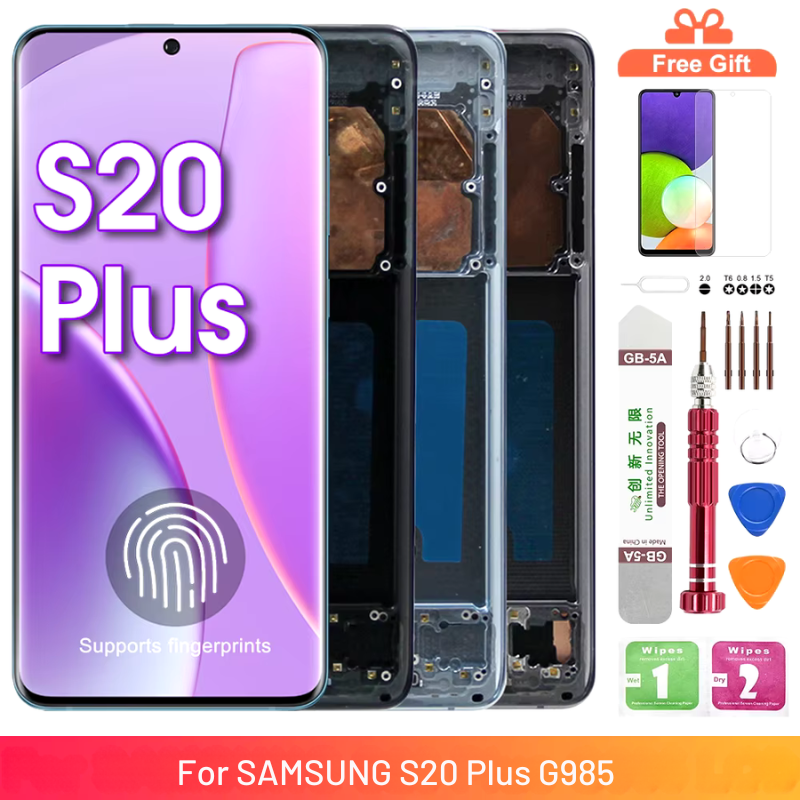 Original Super AMOLED  Samsung Galaxy S20+ Display G985F G986F Display Digital Touch Screen with Frame And Back Shell