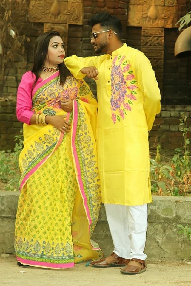 Half silk saree dupaiyan Panjabi couple Dress
