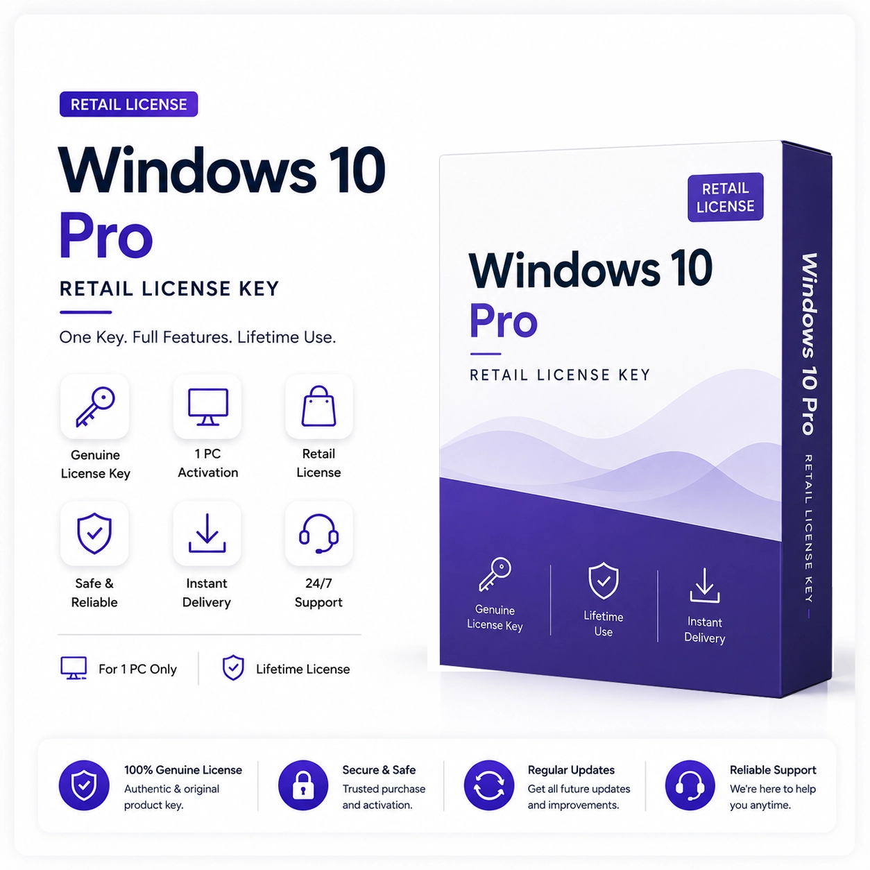Windows 10 Pro Retail Key – Genuine License for 1 PC | Digital Delivery