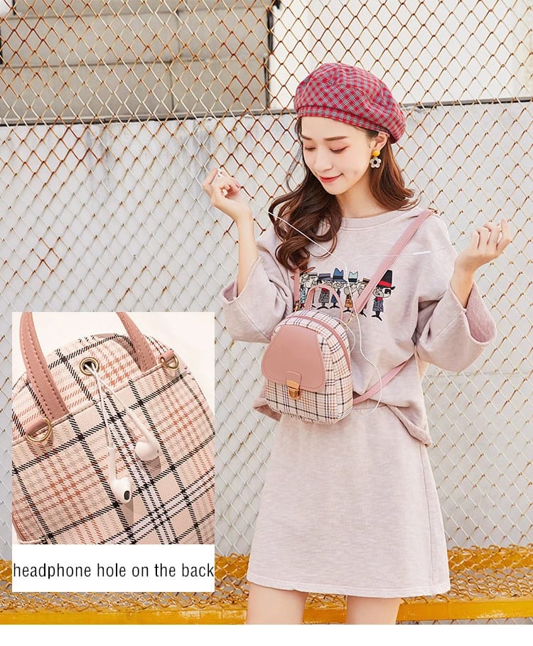 Mini Backpack Crossbody Bag For Teenage Girl Plaid Women Shoulder Phone Purse Korean Style New Trendy Female Bagpack