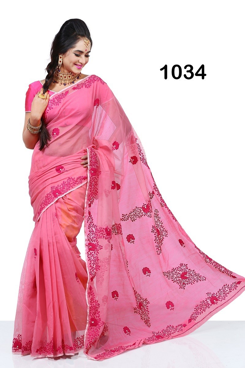 pure muslin silk Saree with hand embroidery and cut work.